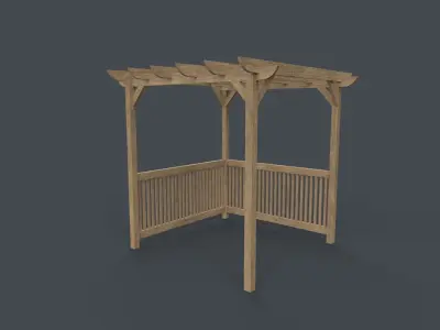 PBR Wooden Pergola Gazebo C5 Low-poly 3D model