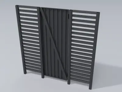 Metal Corrugated Gate with Fence panels Low-poly 3D model