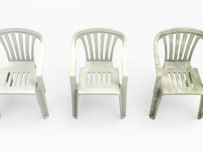 Garden Plastic Chair White - 3 versions Low-poly 3D model