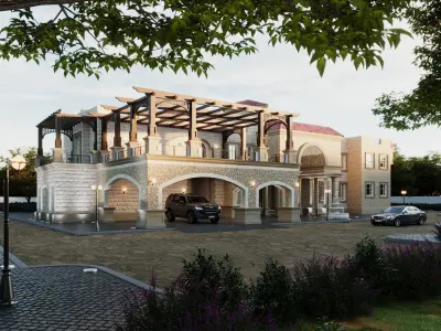 Daylight exterior villa scene 3D model
