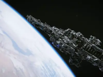 SpaceShip in Space Low-poly 3D model