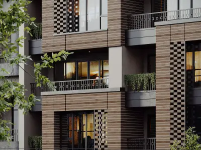 Modern Residential Building Full 3D Exterior Scene  3D model