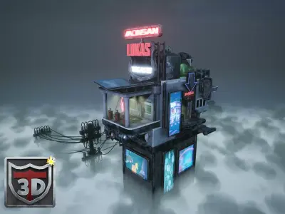 Cyberpunk Stylized Gas Station Blender 3 to UE55 3D Building 3D model