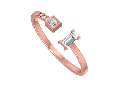 Solitaire Women Light Weight Baguette Princess stone Band Ring 3D print model