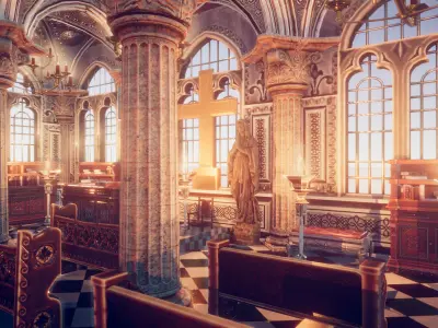 Church 2 with cross Low-poly 3D model