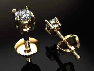 4-Prong Solitaire Earring 2MM50 3D print model