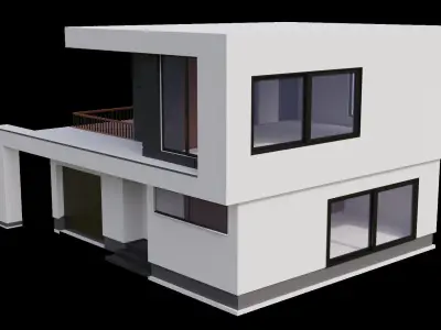 Modern House with Garage Low-poly 3D model