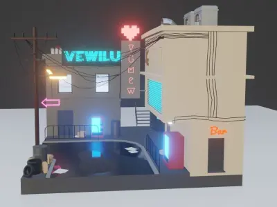 Low poly Cyberpunk City Low-poly 3D model