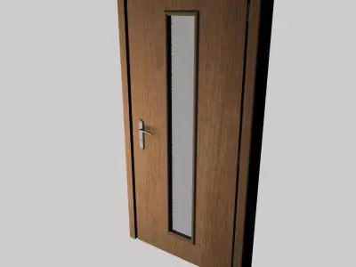 Light Oak Interior Door with Vertical Frosted Glass Panel Low-poly 3D model