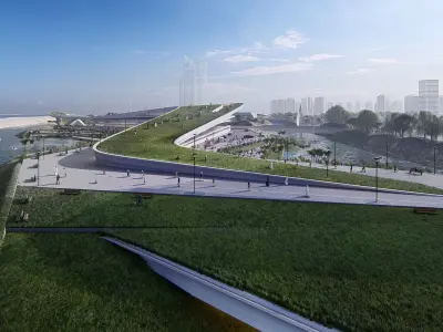 Mixed use urban design animated with 3d grass 3D model