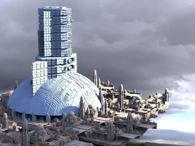 Sci-Fi Senators Building variation with city bellow 3D model 3D model