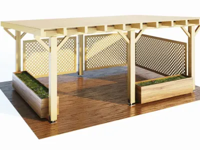 Wooden gazebo with boxes for greenery 3D model