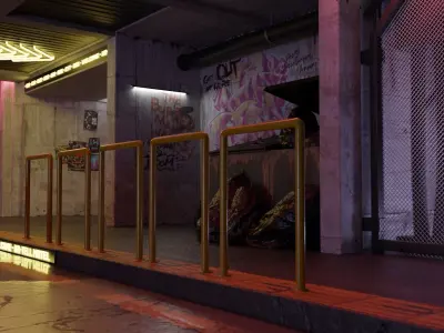 Cyberpunk Street Scene - High Detail 3D model 3D model