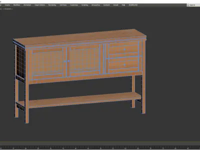 Sideboard Gabin made of pine and rattan 3D model