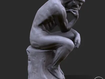 The Thinker Pbr statue of Low-poly 3D model