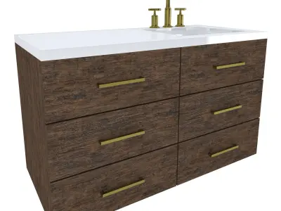 Vanity bathroom with drawers and brass faucet 3D model