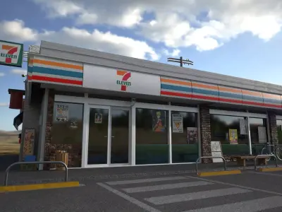 7 eleven  7 11 Store and street Low-poly 3D model