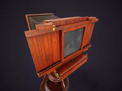 Vintage Camera with Tripod Low-poly 3D model