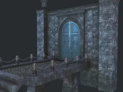 Cage with walls bridge and columns Low-poly 3D model