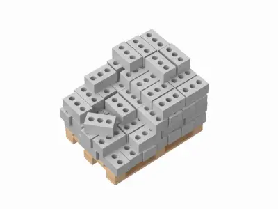 Concrete Bricks On Wooden Pallet 3D model