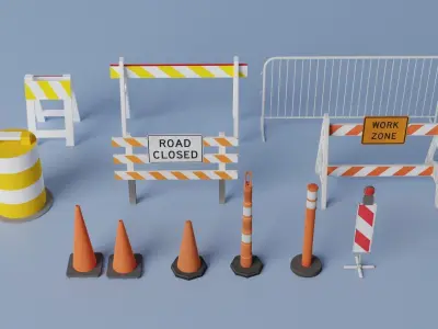 Traffic Barriers  Low-poly 3D model