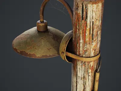 Old Wood Lamp Post Low-poly 3D model