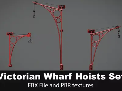 Victorian Wharf Wall Hoists Cranes Set 3D model
