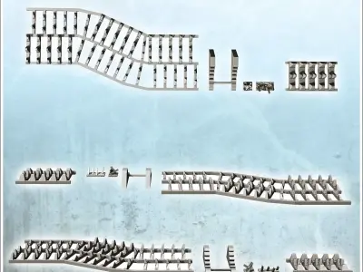 Set of anti-tank fortifications with dragon teeth 1 - World War  3D print model