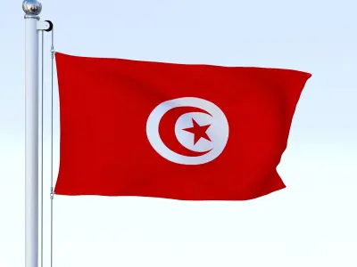 Animated Tunisia Flag Low-poly 3D model