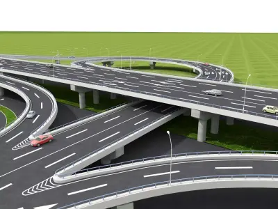 Highway Intersection Road Bridge 3D model Low-poly 3D model