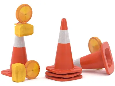 Traffic Cone with Safety Amber Warning Light 3D model
