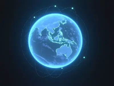 Animated Hologram Planet Earth With 50 Sci-Fi Music Tracks Low-poly 3D model