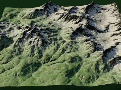 Large Mountains Realistic Terrain 4k PBR Landscape Low-poly 3D model