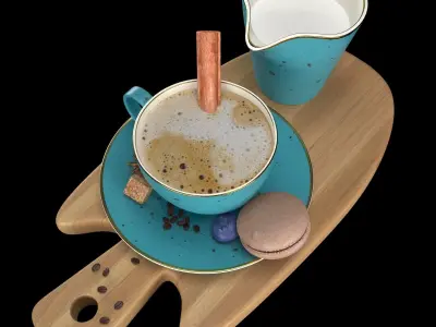Coffee set maker and cup of on tray 3D model