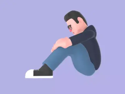 Stylized 3D Emotional Male Programmer Cartoon - Sitting on Floor 3D model