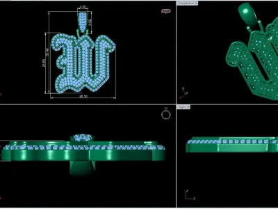 Tattoo fonts W alphabet pendent 3D print model