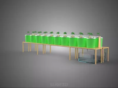 2 ROW DUTCH BUCKET SYSTEM BATO HYDROPONIC RECIRCULATING 16 PLANT 3D model