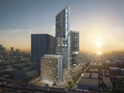 Modern Mixed Use Tower Complex Sunset Exterior 3D model