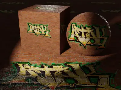 Brick Wall Worn and Cracked with Graffiti PBR Texture Texture