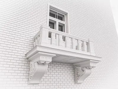 19th century balcony in the eclectic-Art Nouveau style Low-poly 3D model