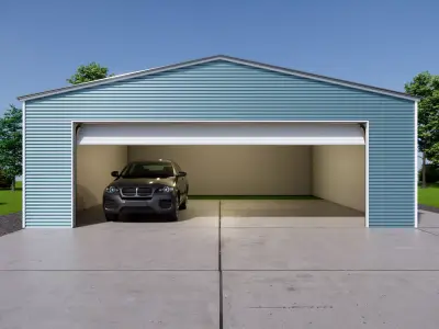 Metal Carport  Double Garage  Corrugated Steel Shed Low-poly 3D model