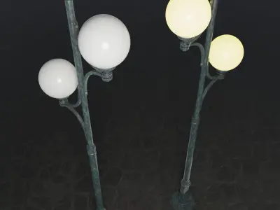 Spherical Street  lamp whith double stand 3D model