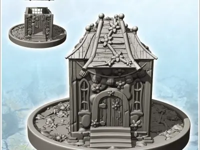 Medieval house on plinth with green walls and curved roof 4 - Me 3D print model