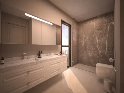 Modern Bathroom Scene  Low-poly 3D model