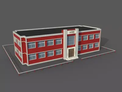 Cartoon High School  Low-poly 3D model