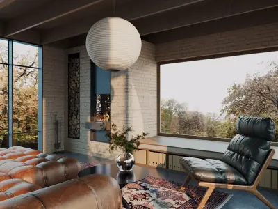 Villa living room and kitchen Low-poly 3D model