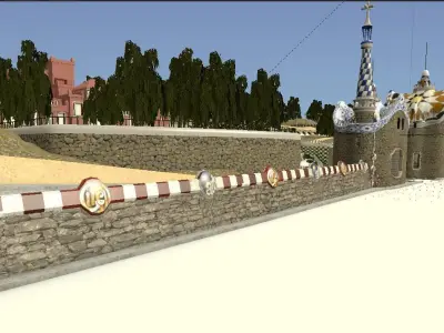 ParkGuell garden with steps and trees 3D model