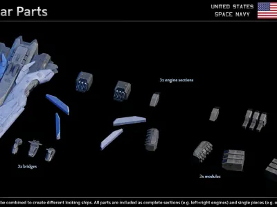 USSN Farragut Class Destroyer Low-poly 3D model