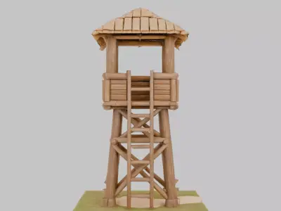Detailed Wooden Watch Tower 3D Model Low-poly 3D model