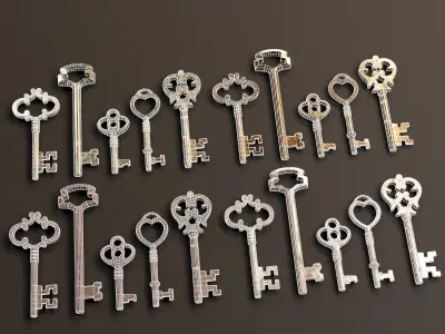 Medieval Antique Keys Set 2 Low-poly 3D model
